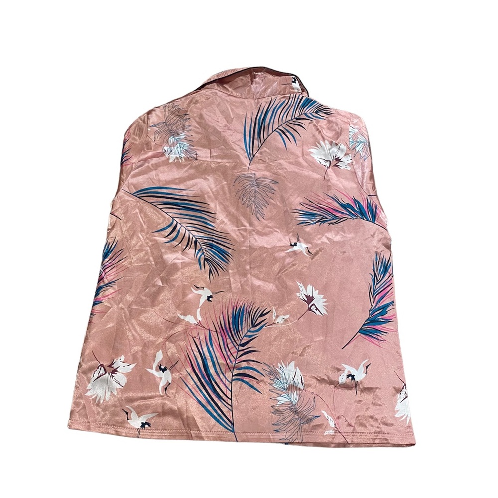 3 Piece Set Pink Silky Crane Graphic Print Pajamas with Travel Bag Shein - Picture 4 of 12